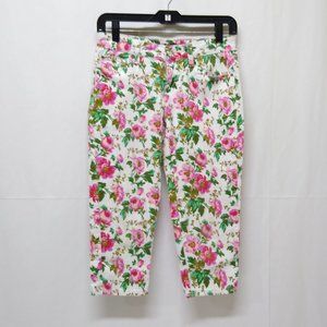Trendy Angela Junior Size 7 White Rose Floral Long Pant Crystal Clear Rhinestone